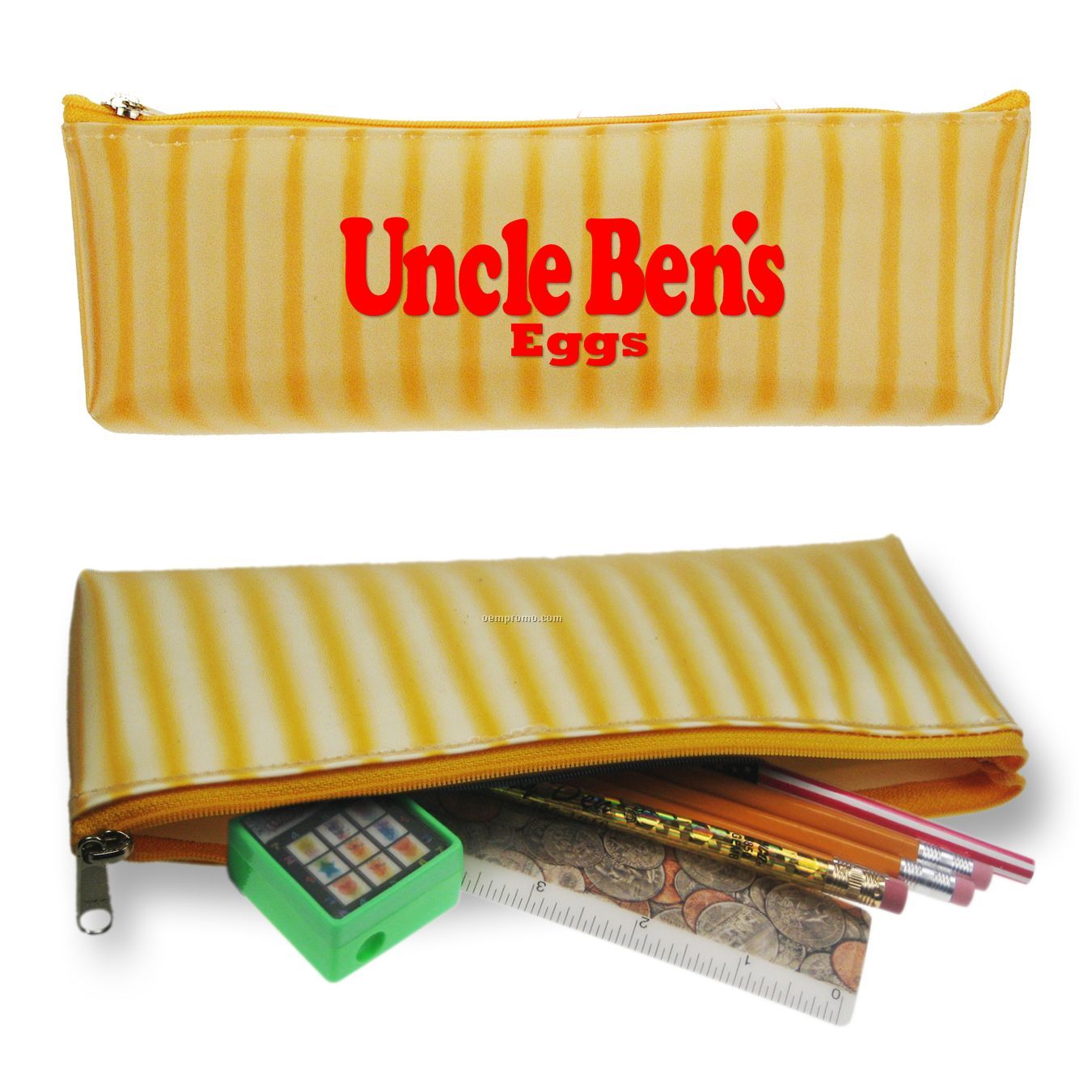 Pencil Case W/3d Lenticular Effects In Yellow/White Stripes (Custom)