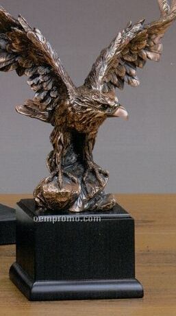 Small Copper Finish Eagle On Rock Trophy / Upturned Wing (9"X11.5")