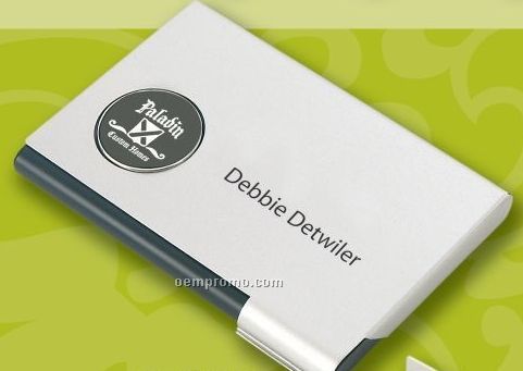Business Card Case W/ Black Metal Round Plate (Laser Engraved)