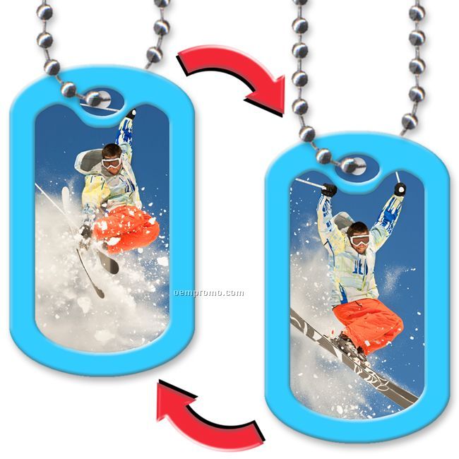 Dog Tag With Oblong Shape, Snow Skiing Stock Lenticular Design, Blank