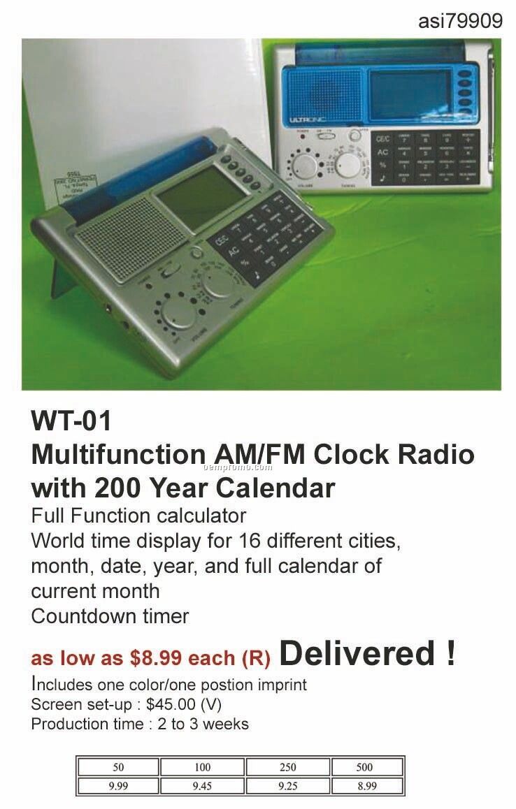 Travel Alarm Clock Radio With 200 Year Calendar