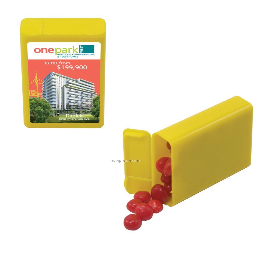 Yellow Refillable Plastic Mint/ Candy Dispenser With Cinnamon Red Hots