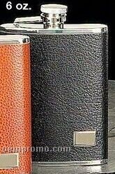 Stainless Steel & Black Buffalo Leather Flask (6 Oz.)