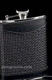 8 Oz. Stainless Steel Flask W/ Weaved Black Leather Case