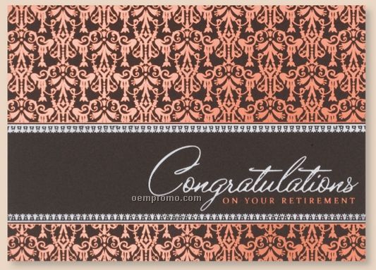 Copper Damask "Congratulations On Your Retirement" Card W/ Unlined Envelope