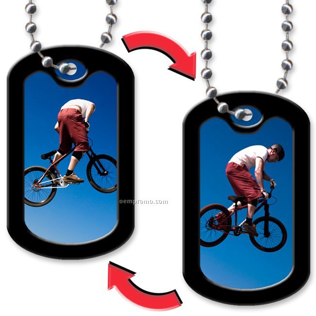 Dog Tag With Oblong Shape, Cyclist Stock Lenticular Design, Blank