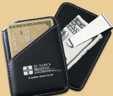 Faux Leather & Chrome Plated Money Clip & Card Holder Combo