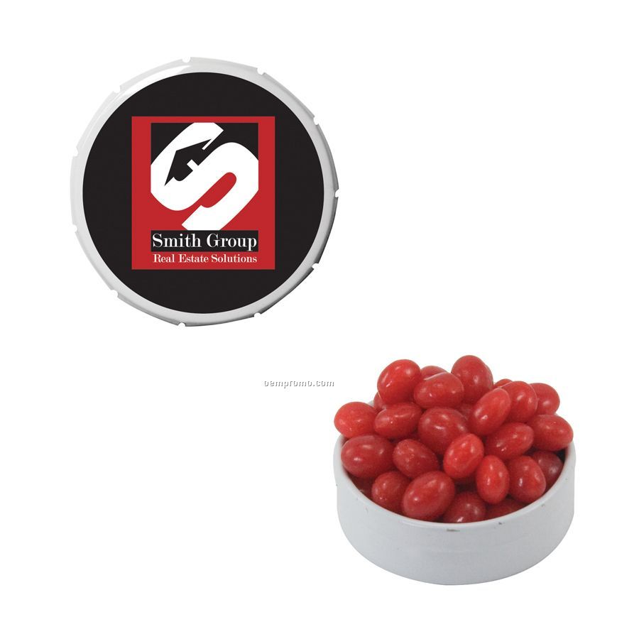 Small White Snap-top Mint Tin Filled With Cinnamon Red Hots