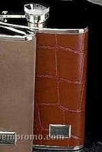Stainless Steel & Brown Croco Leather Flask (6 Oz.)