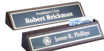 10" Walnut Name Plates With Business Card Holder
