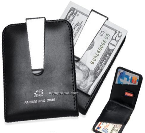 Faux Leather & Chrome Plated Money Clip & Card Holder Combo