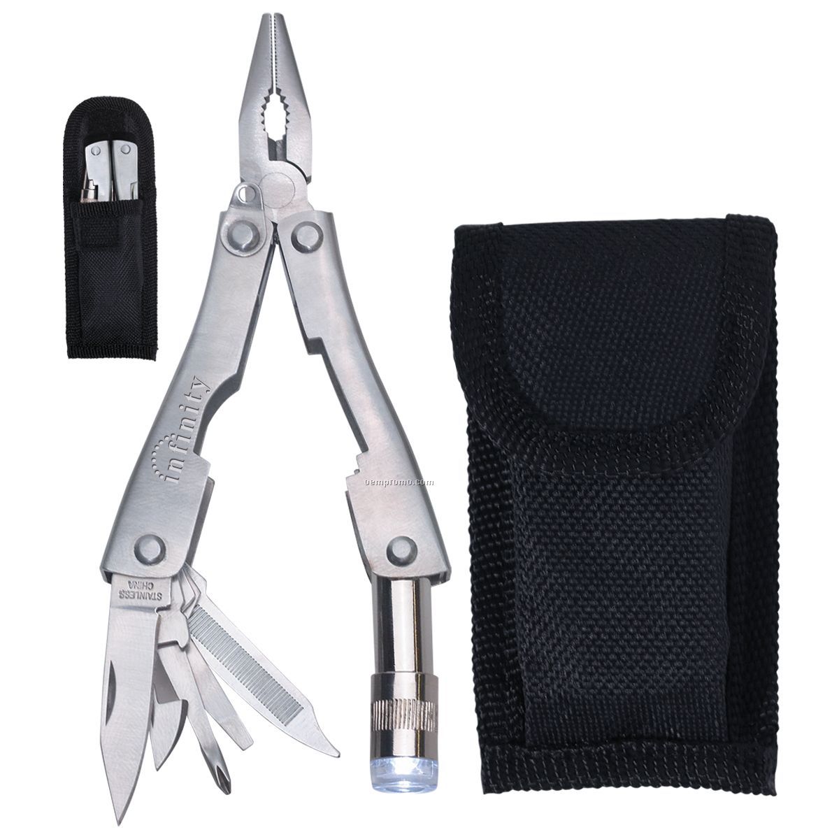 Metal Multi-function Pliers W/ Tools And Flashlight In Case