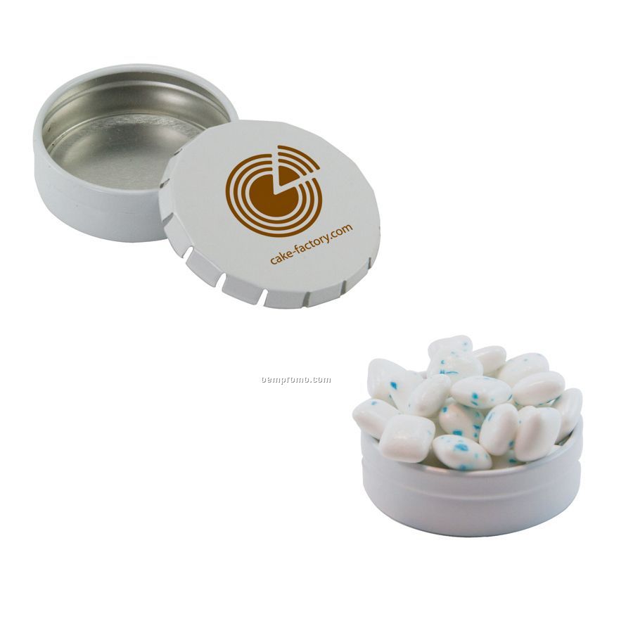 Small White Snap-top Mint Tin Filled With Sugar Free Gum