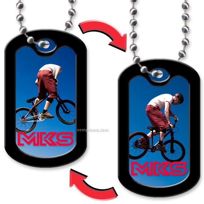 Dog Tag With Oblong Shape, Cyclist Stock Lenticular Design, Imprinted