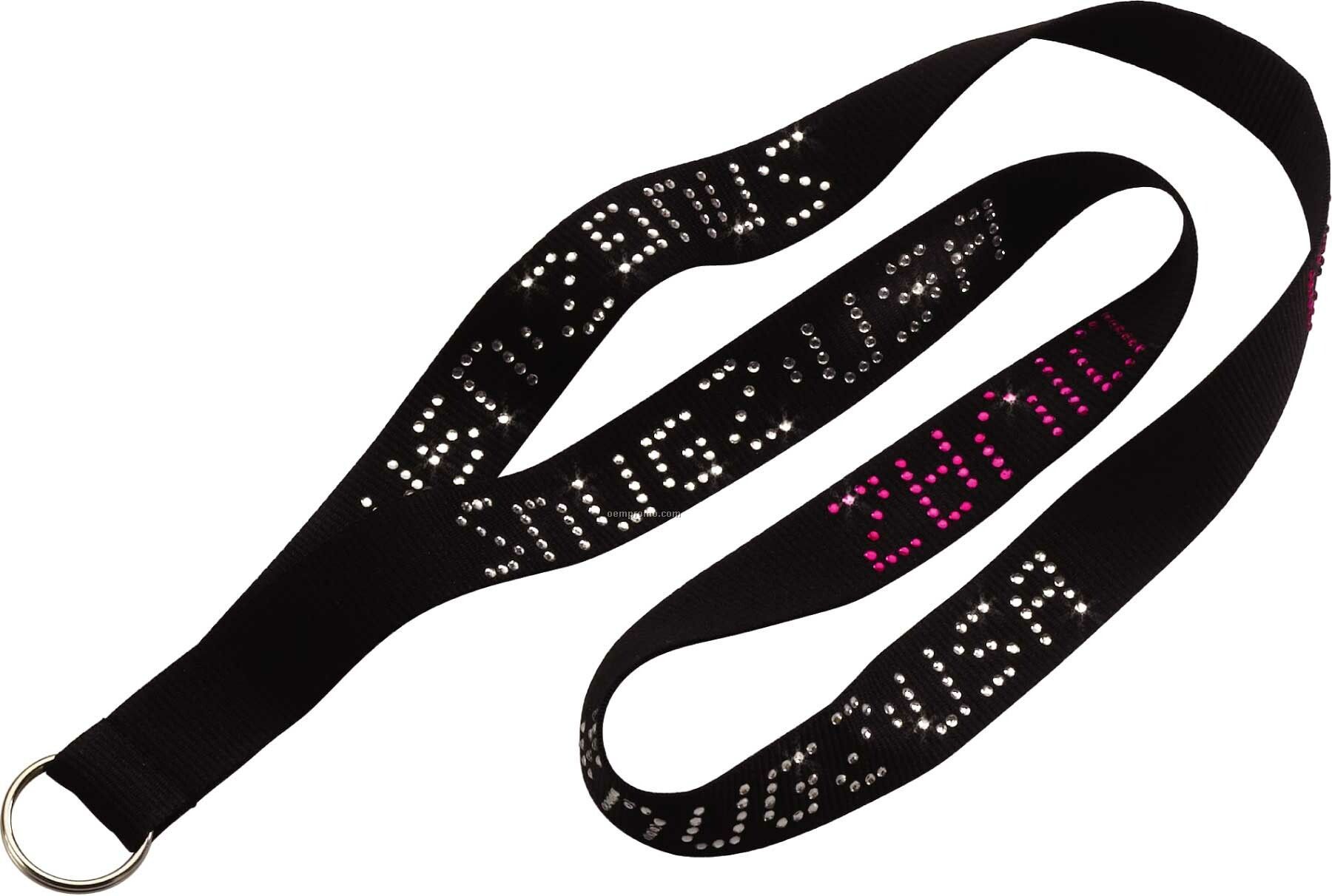 3/4" Imported Polyester Divaz Rhinestone Lanyard With Metal Split Ring
