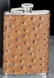 8 Oz. Stainless Steel Flask W/ Brown Ostrich Leather
