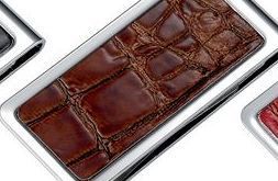Metal Chrome Plated Money Clip With Brown Pvc Crocodile Skin Pattern