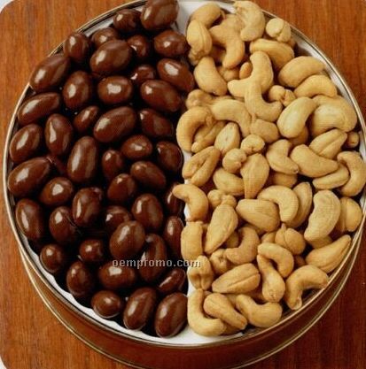 30 Oz. Chocolate Almonds/ Jumbo Cashews Designer Gift Tin