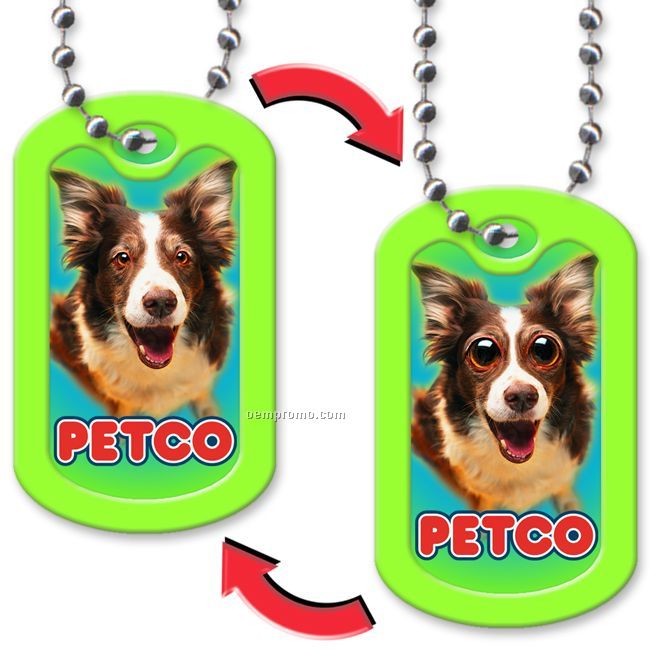 Dog Tag With Oblong Shape, Four Color Process Lenticular Design, Custom