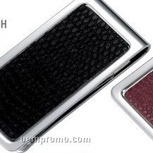 Metal Chrome Plated Money Clip With Black Snake Skin Pattern