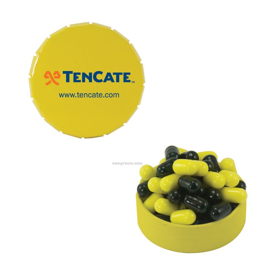 Small Yellow Snap-top Mint Tin Filled With Colored Bullet Candy