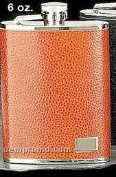 Stainless Steel & Brown Leather Flask (6 Oz.)