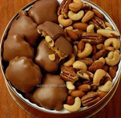 28 Oz. Peanut Clusters/ Deluxe Mix Nuts Designer Gift Tin