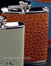 6 Oz. Stainless Steel Brown "Croco" Leather Flask