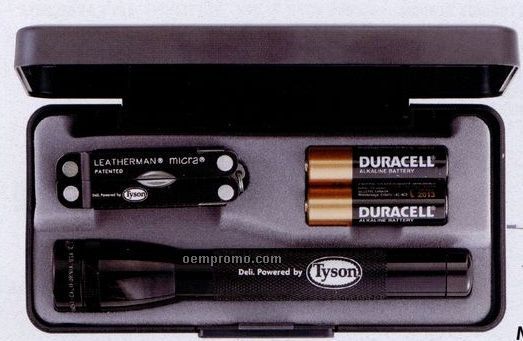 AA Mini Mag-lite Flashlight With Colored Leatherman Micra Tool
