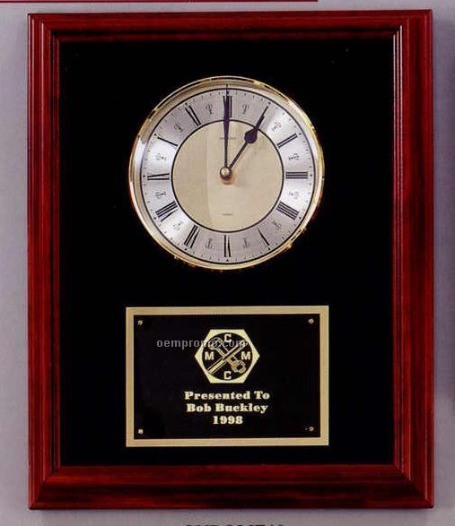 Vertical Cherry Framed Clock Plaque With Glass Domed Dial