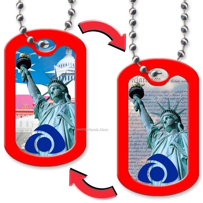 Dog Tag With Oblong Shape, Usa Stock Lenticular Design, Imprinted