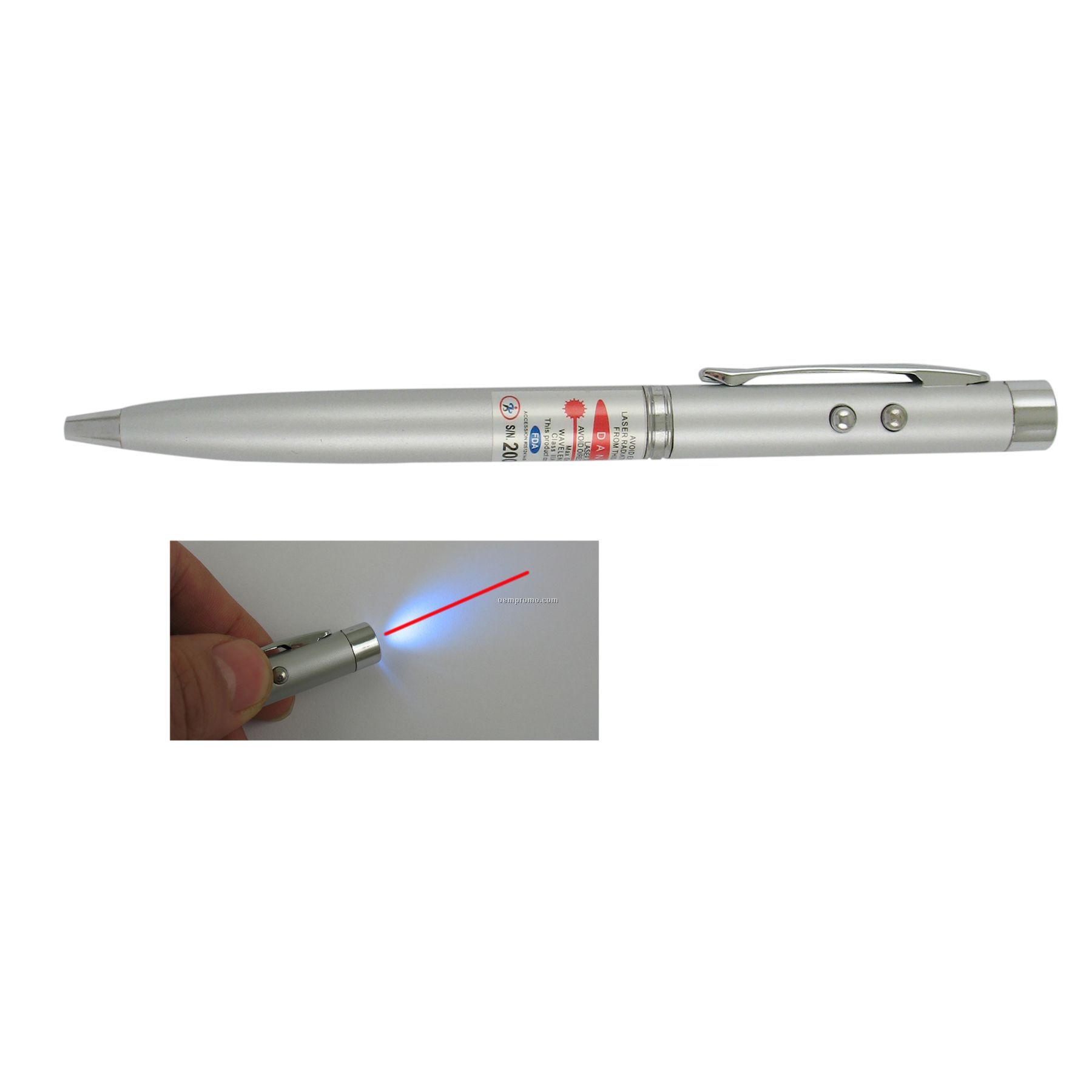 Metal Pen W/ Laser Pointer & LED Light