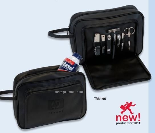 Via! Fine Leather Travel Bag With Manicure Set