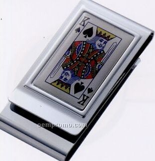 Epoxy King Of Spades Metal Chrome Plated 2-sided Money Clip