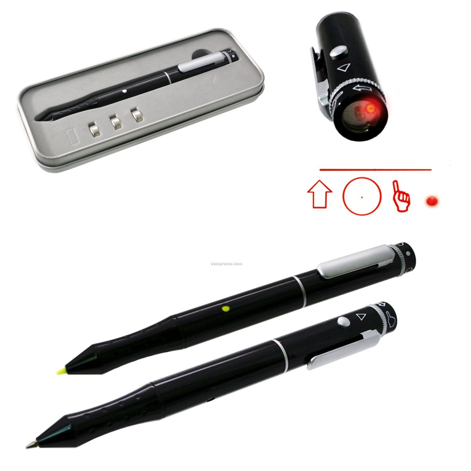 Laser Pointer In Black & Silver With Pen And Stylus