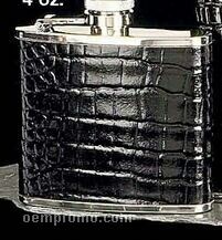 Stainless Steel & Black Croco Leather Flask (4 Oz.)