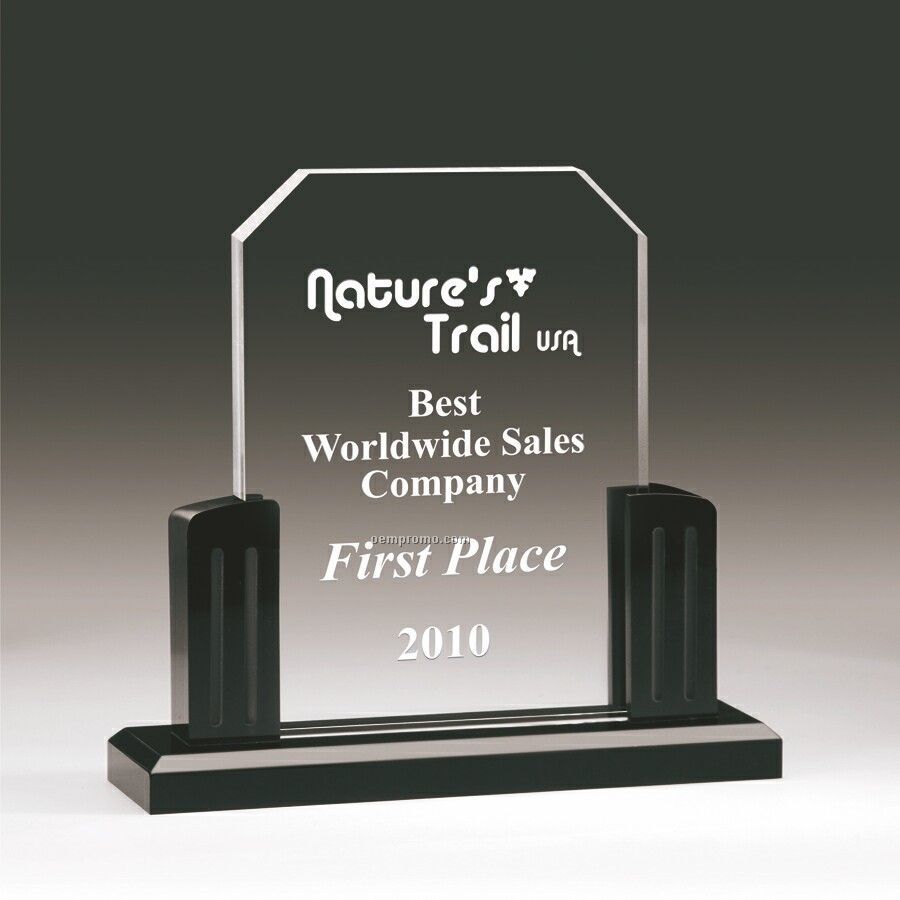 7 1/2"X7"X2" Clear Award With Black Stand