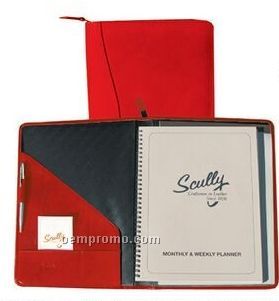 Ladies Tooled Calfskin Zip Planner / Letter Pad (Red)