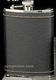 Stainless Steel & Black Leather Flask (8 Oz.)
