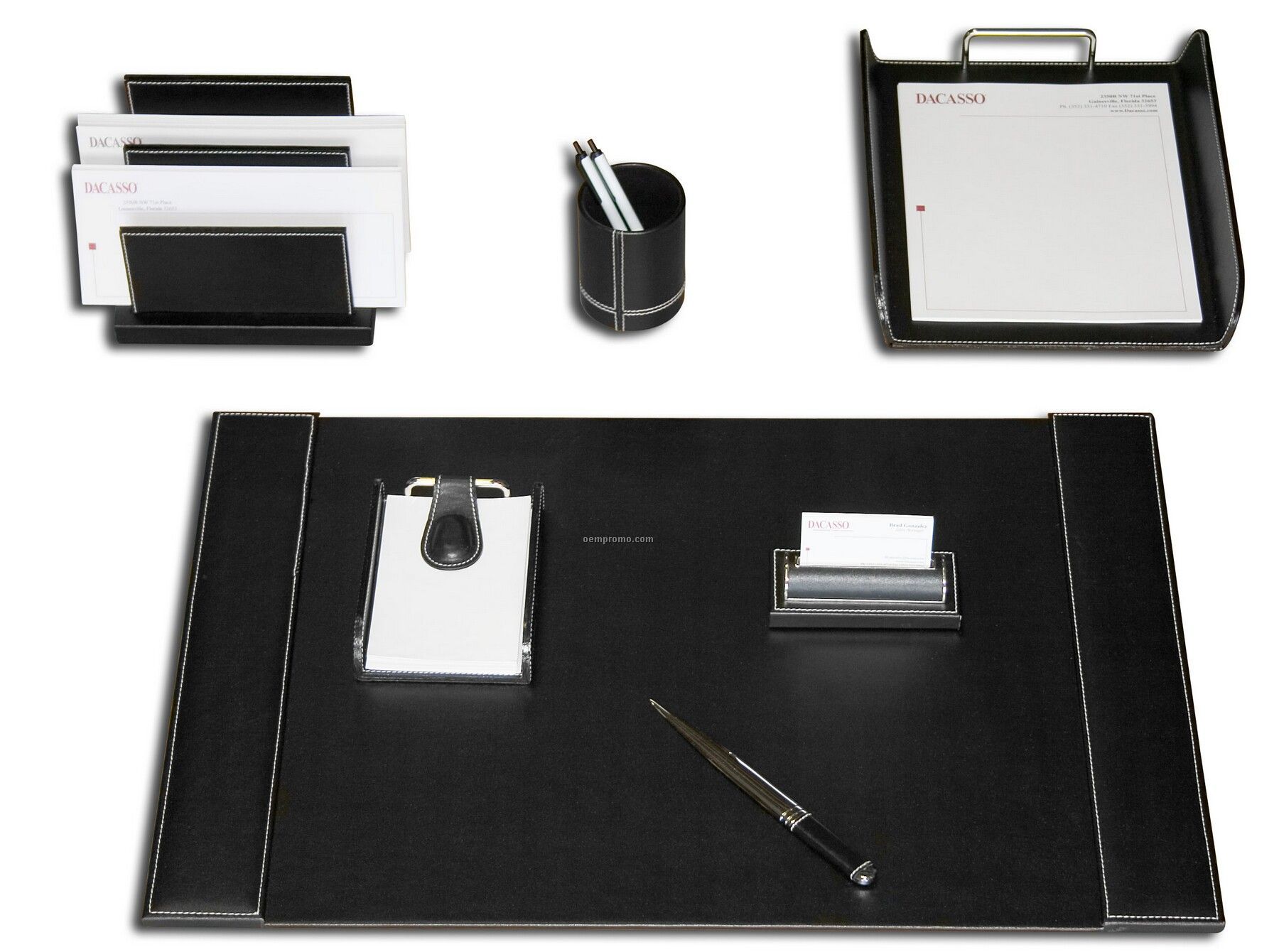 Black 7-piece Eco-friendly Leather Desk Set