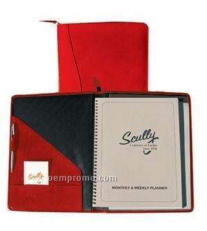 Red Tooled Leather Zip Planner & Letter Pad