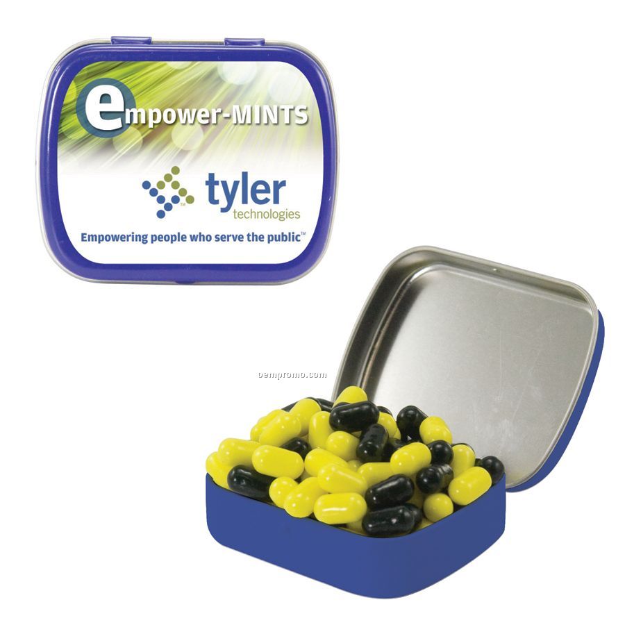 Small Royal Blue Mint Tin Filled With Colored Bullet Candy