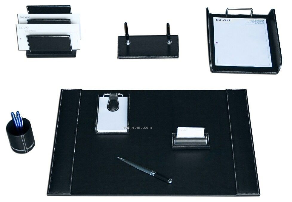 Black 8-piece Eco-friendly Leather Desk Set