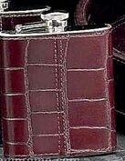 Stainless Steel & Brown Croco Leather Flask (7 Oz.)