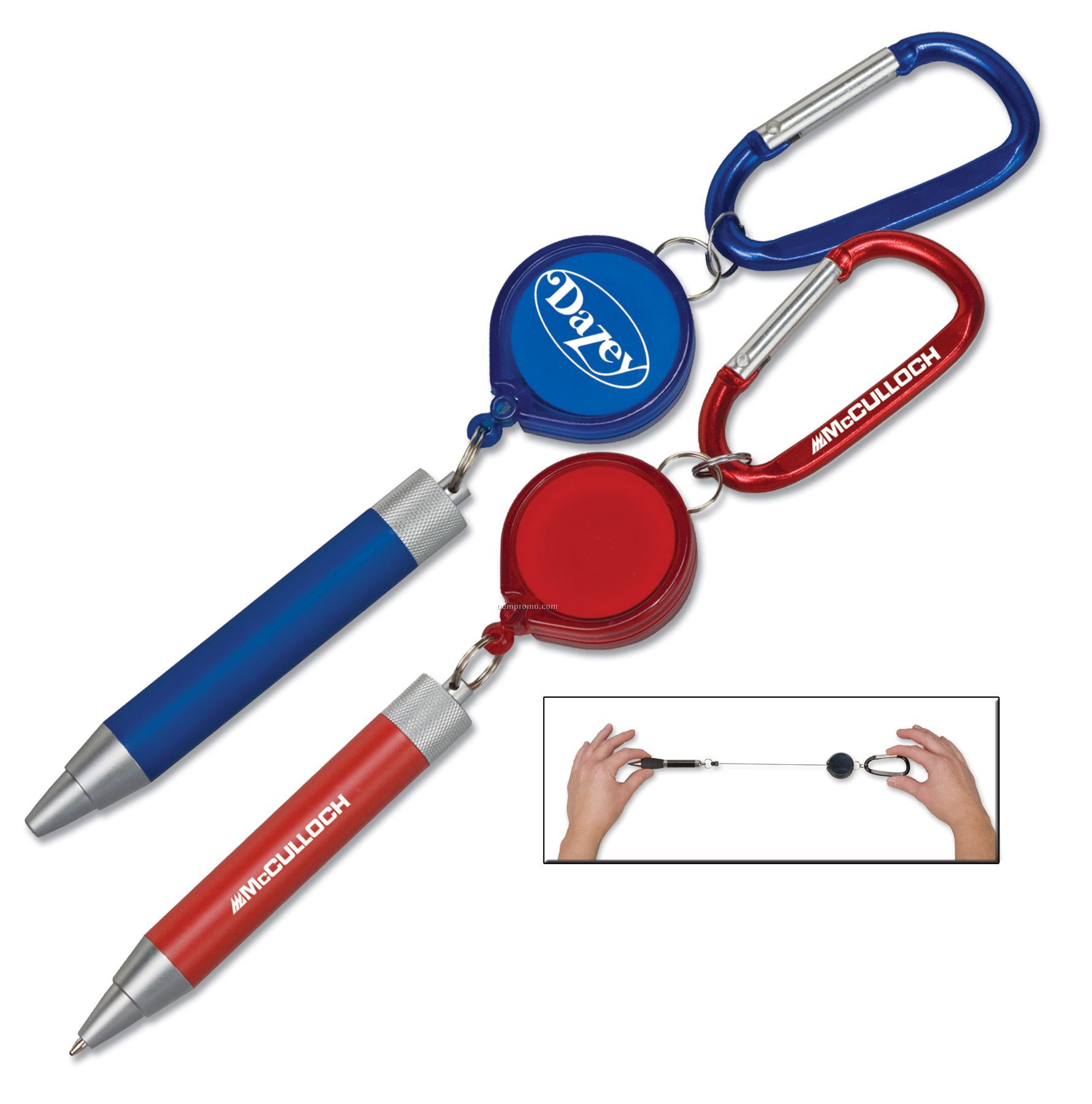 Metal Twist Pen W/ Carabiner & Retractor