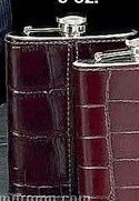 Stainless Steel & Brown Croco Leather Flask (8 Oz.)