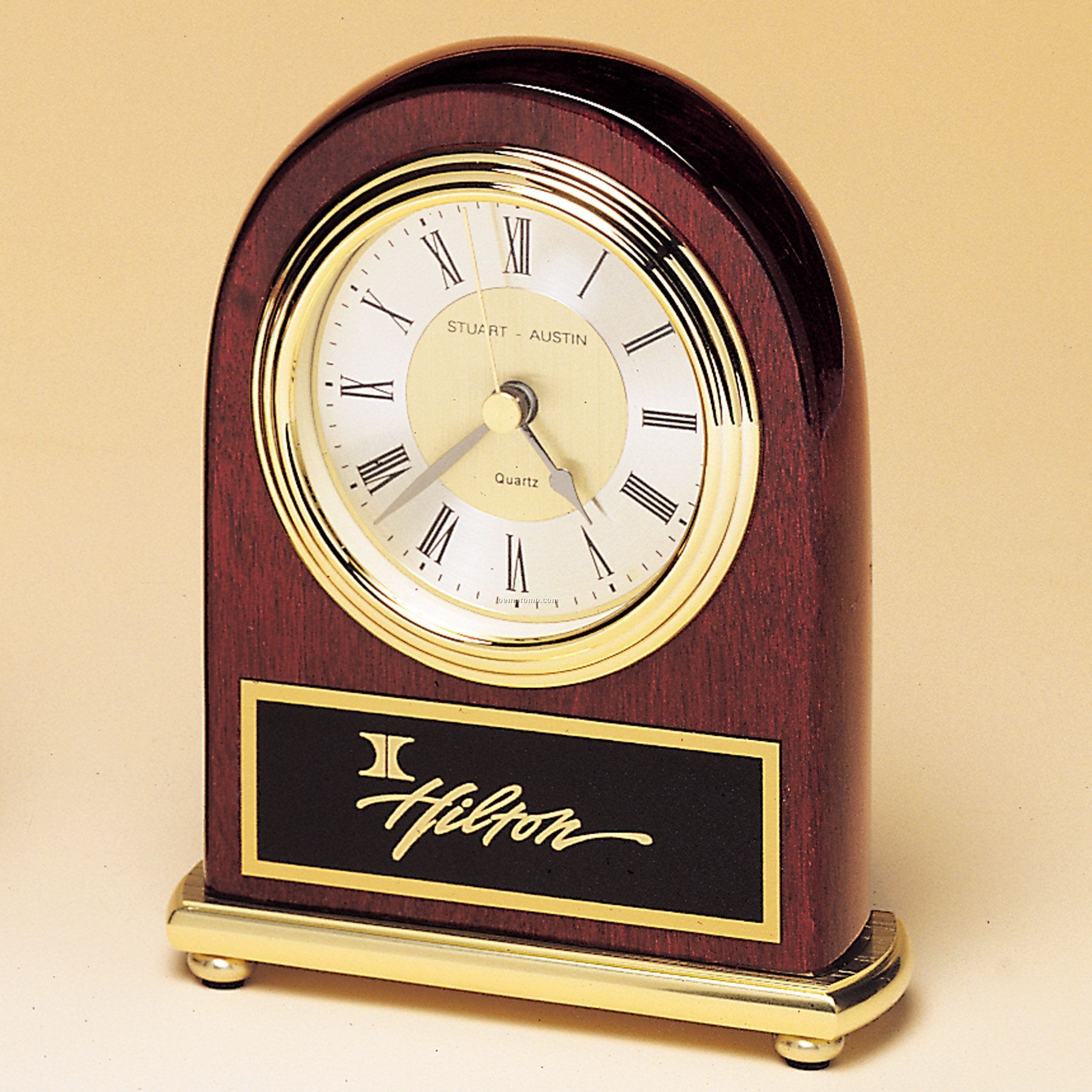 Rosewood Piano Finish Desk Clock On A Brass Base