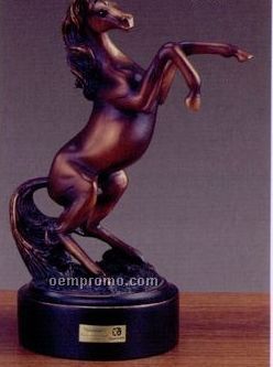 Brown Rearing Horse Trophy On Round Base (3.5"X7")