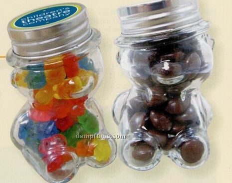 Mini Glass Teddy Bear Jar W/ Skittles