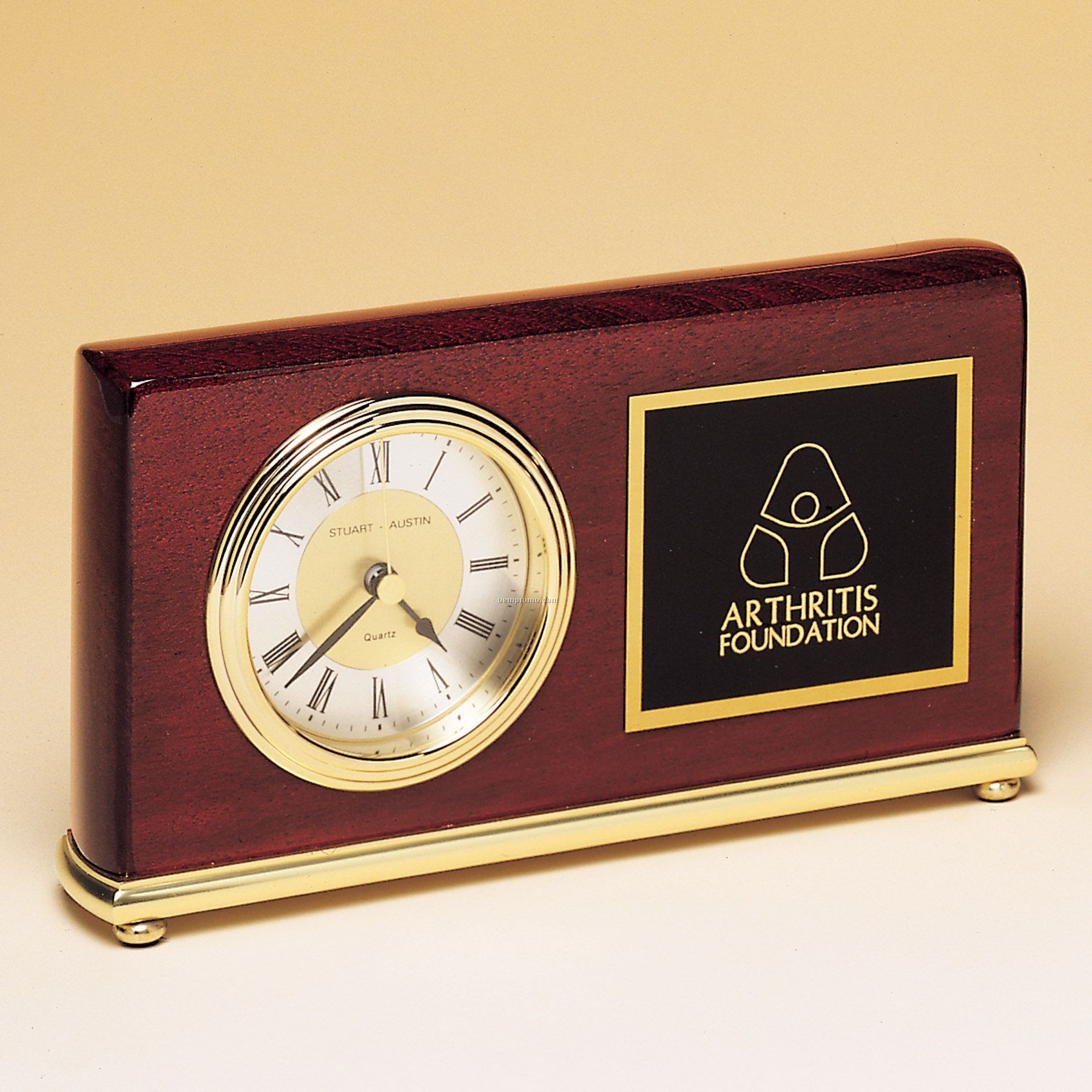 Rosewood Piano Finish Desk Clock On A Brass Base